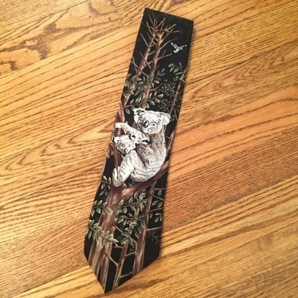 Vintage 90s Endangered Species Koala Hang-out 100% Silk Men’s Tie
